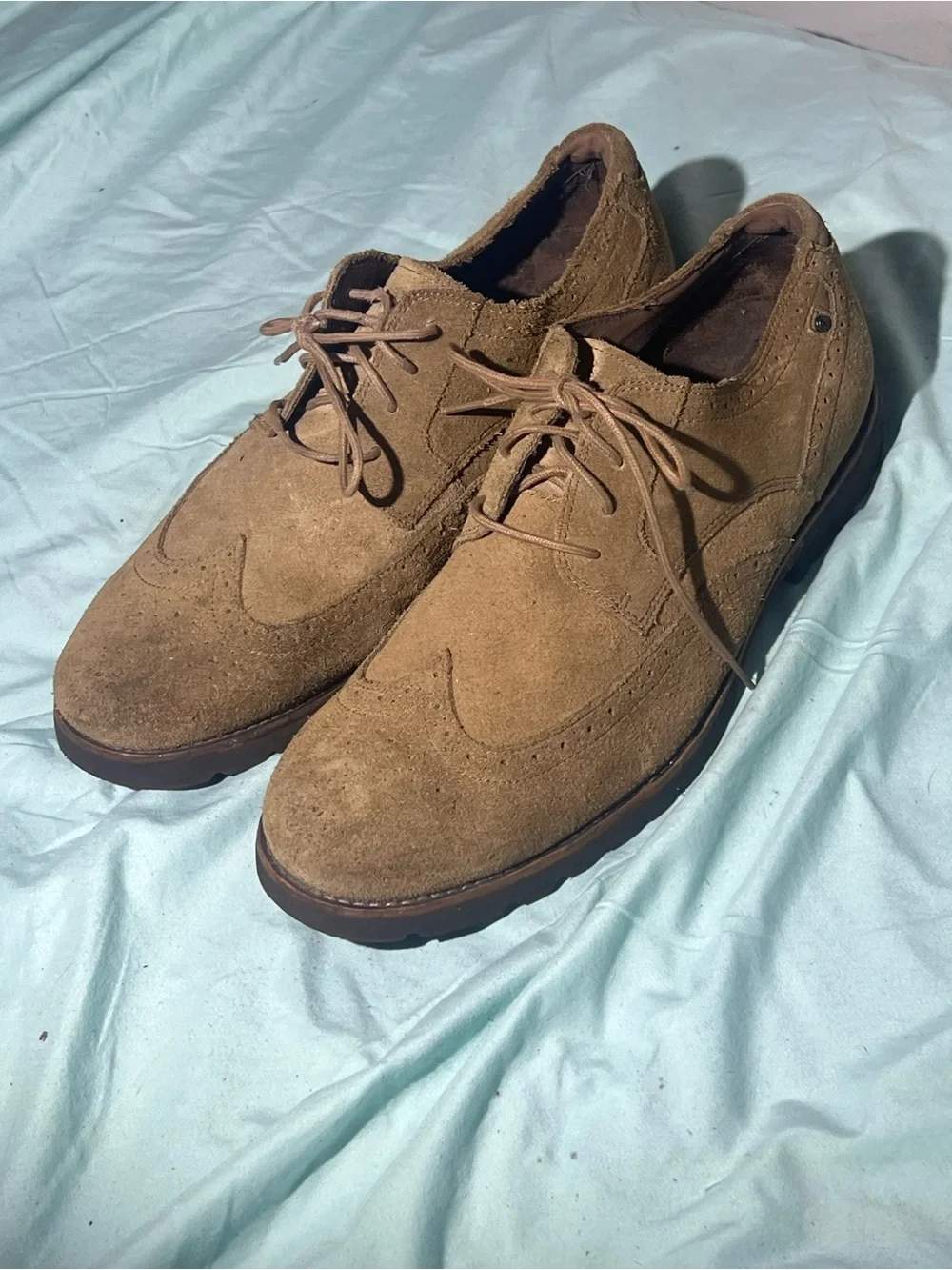 Rockford Fosgate Men's Suede Wingtip Oxfords in Light Brown